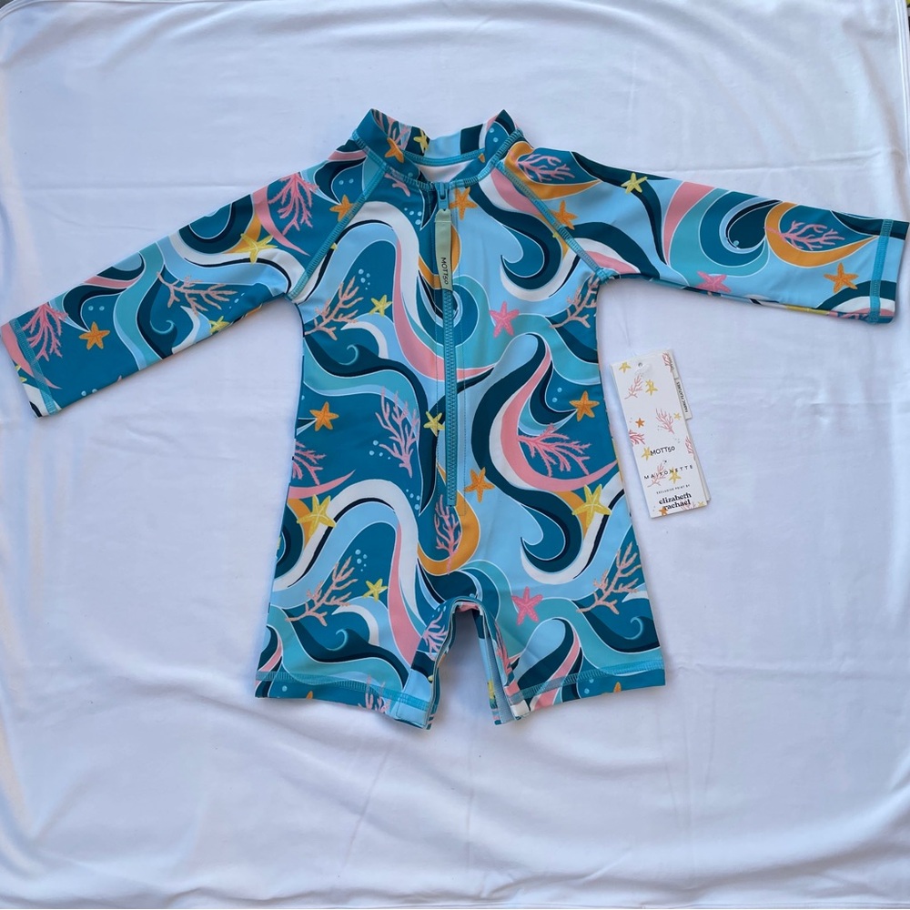 Mott50 Kids Swim Rashguard - Blue and Pink Waves
